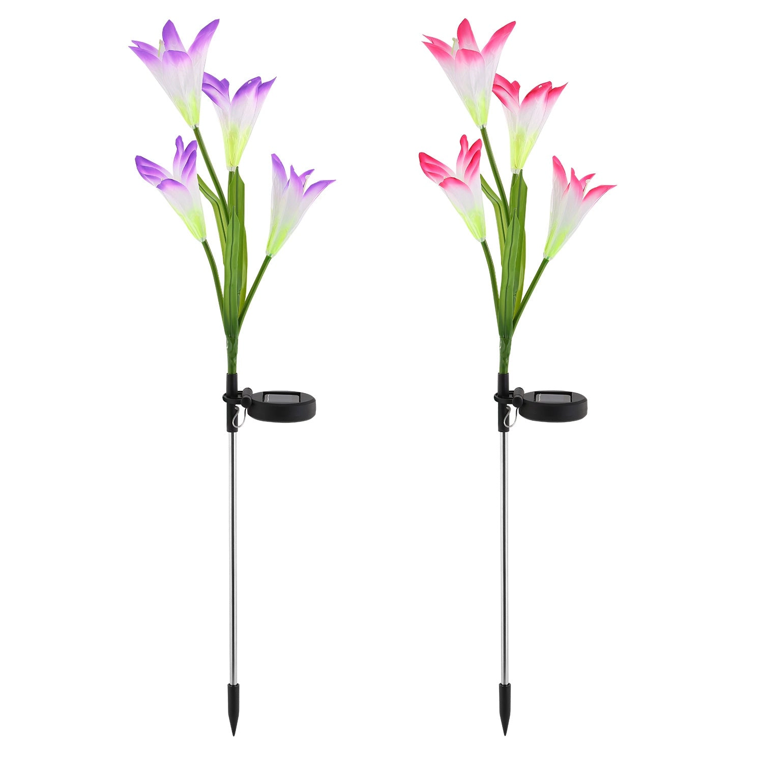 GBruno 2-Pc Solar Lily Flower Garden Stake Lights