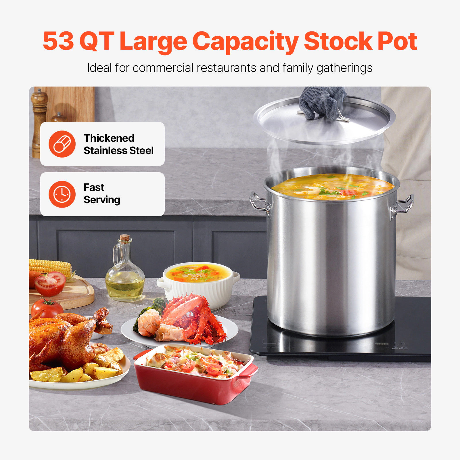 HONGGE Stainless Steel Stockpot Large Cooking Pots Cookware Sauce Pot with Basket Lid and Handle Heavy Duty Commercial