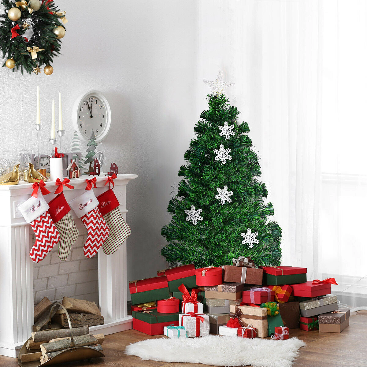 Glintex 3-Ft Pre-Lit Fiber Optic Christmas Tree with Snowflake Ornaments, Green