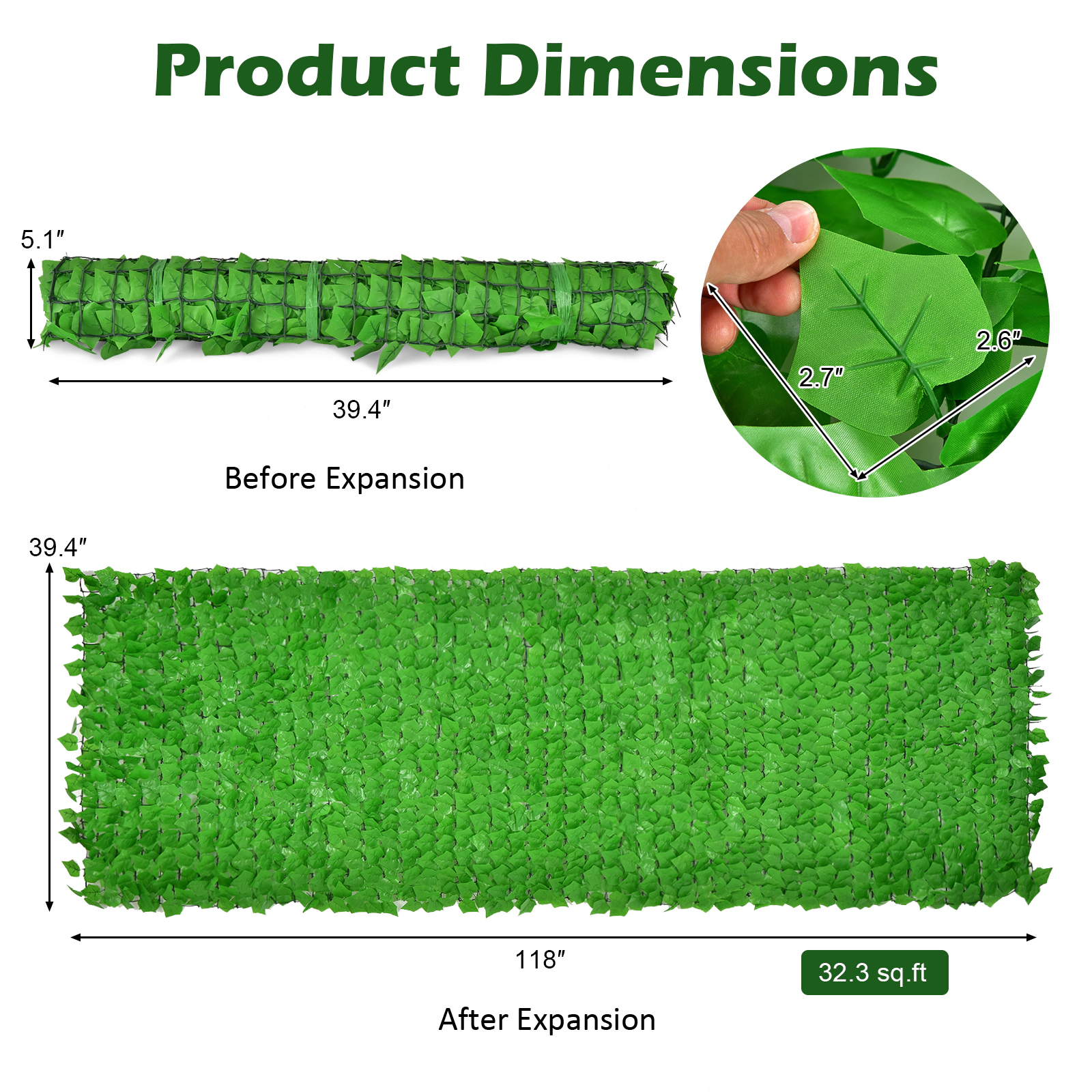 SUGIFT Artificial Ivy Privacy Garden Trellis Fence 118 x 39.4-in Panel 32.3-sq-ft Coverage Light Green Polyester Fabric