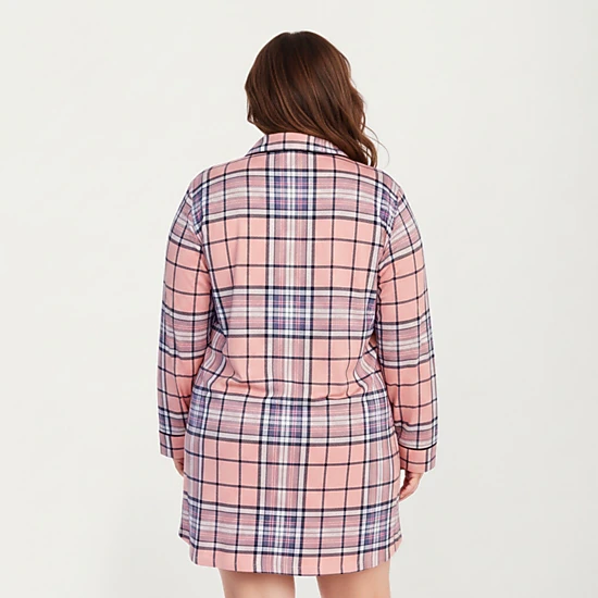 Anna-Kaci Women's Plaid Long Sleeve Sleep Shirt Brushed Fabric Classic Button Front Design and Above-Knee Silhouette