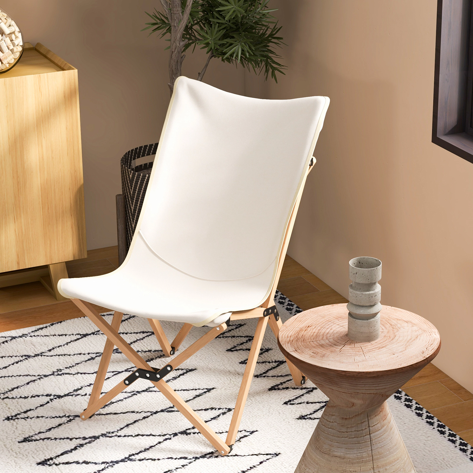 LJG Set of 2 Bamboo Dorm Chair with Storage Pocket for Camping and Fishing
