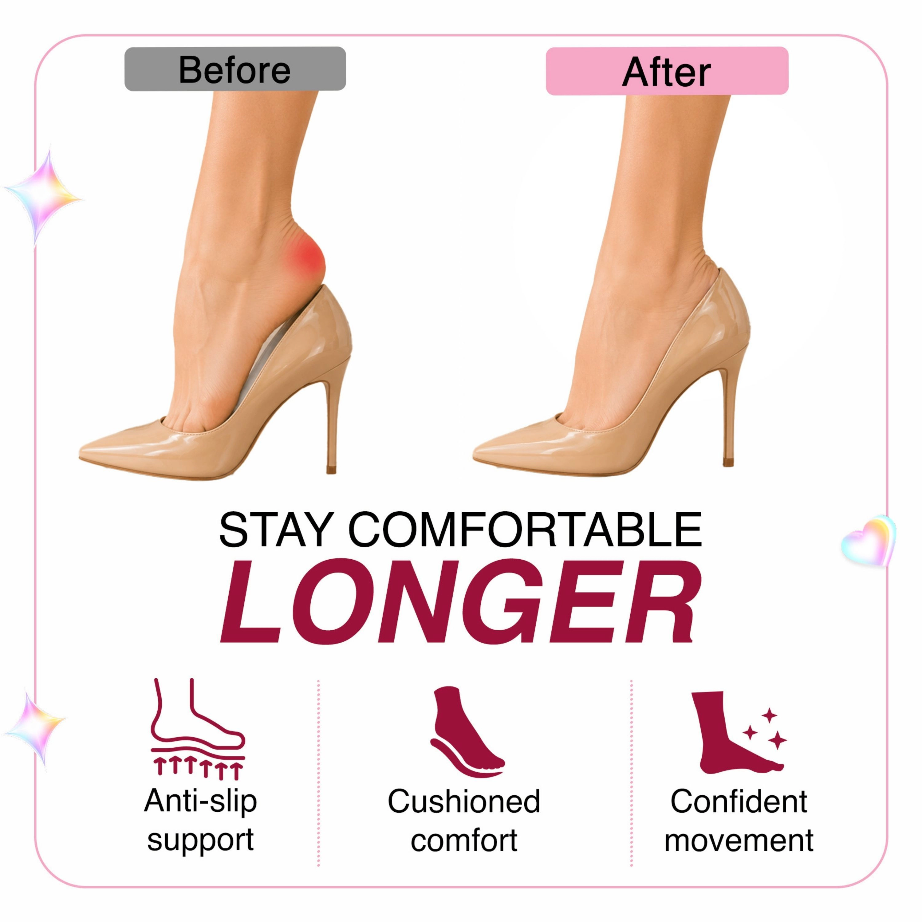 LECHERY Women's 3-Pack Heel Liners – Anti-Slip Grips for Shoes