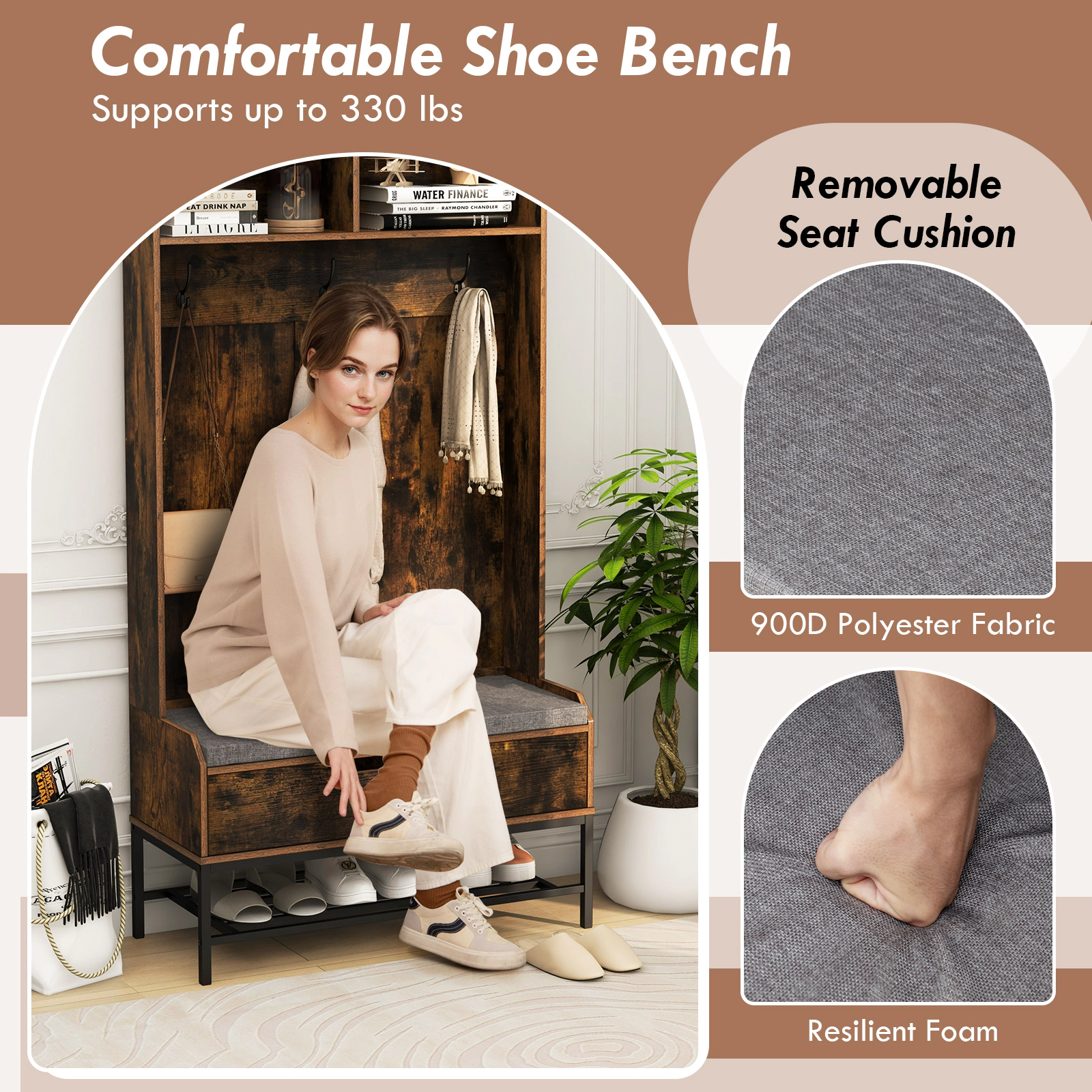 Hivvago 4-in-1 Hall Tree with Coat Rack and Shoe Storage