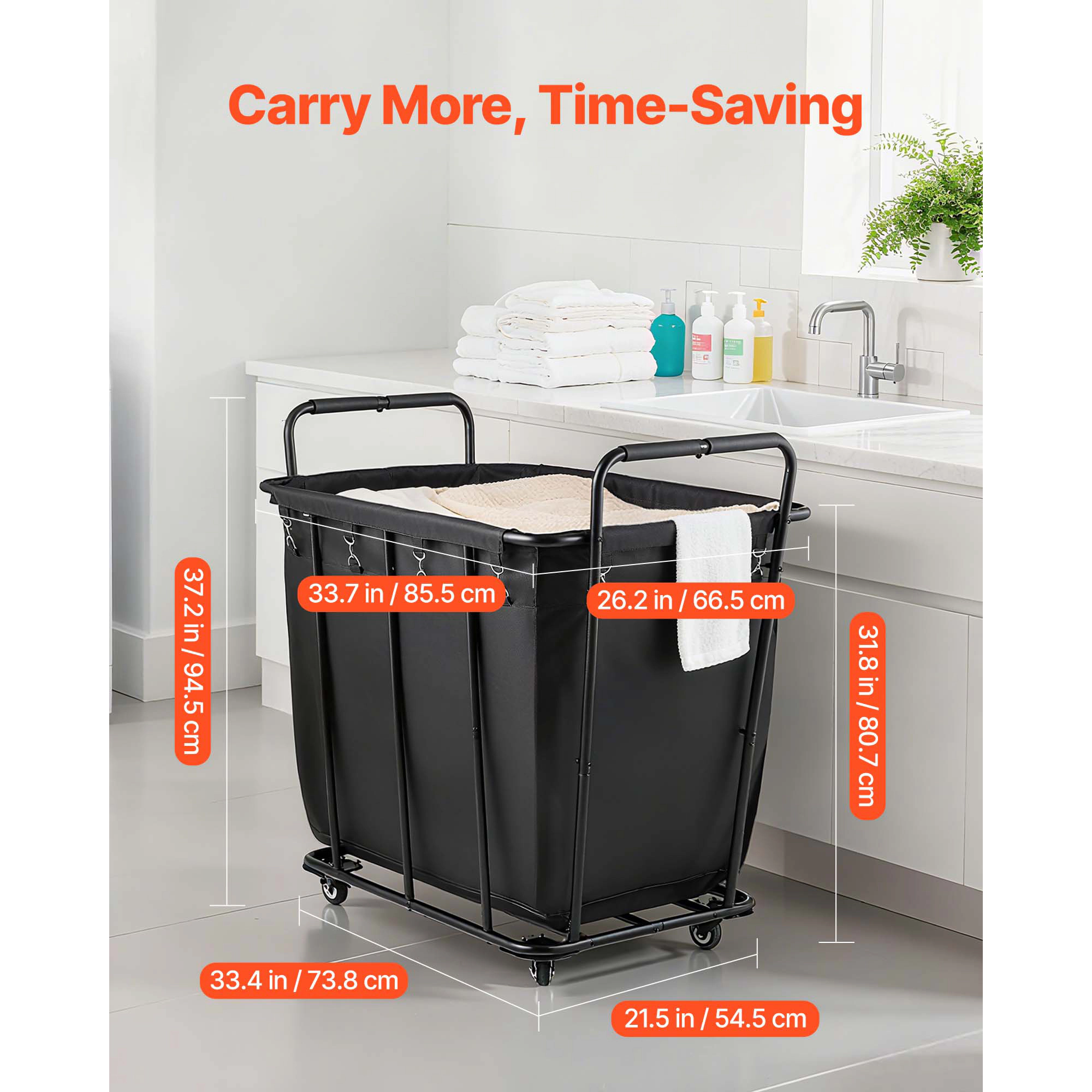 HONGGE Heavy Duty Laundry Cart with Swivel Wheels, Large Load Capacity Shopping Basket for Grocery Camping Luggage