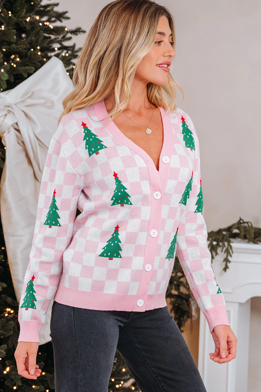 Threaded Pear Women's Ella Tree Pattern Cardigan Sweater