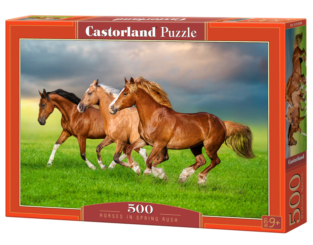 CASTORLAND 500 Piece Jigsaw Puzzles, Horses in Spring Rush, Animal puzzles, Power and beauty in motion, B-54084