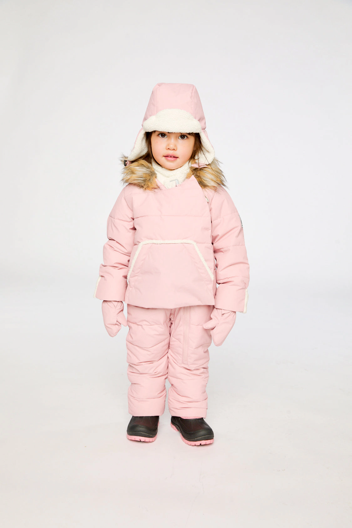 Deux par Girls Snug One Piece Snowsuit Adapted for Car Seats with Faux Fur-Trimmed Hood