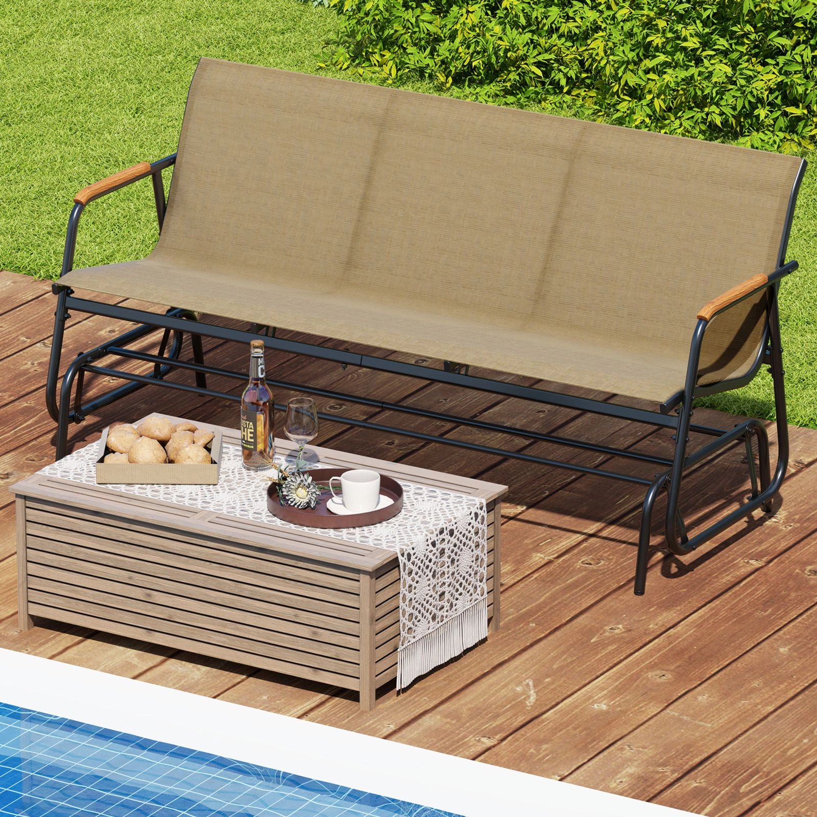 SlickBlue Patio Gliding Loveseat with Comfortable Fabric Seat & Metal Frame
