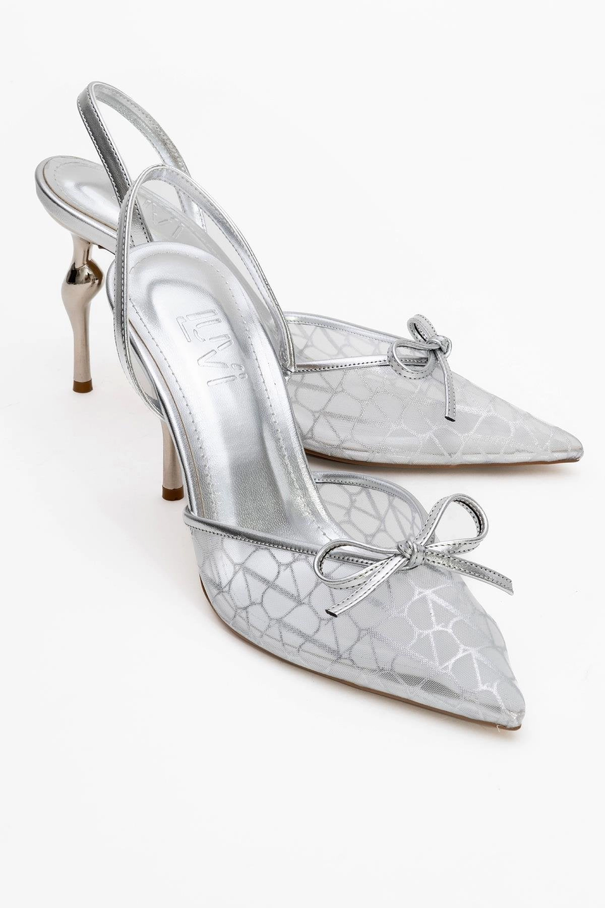 Prologue Shoes Womens Peony Mesh Bow Pointed Toe Pump