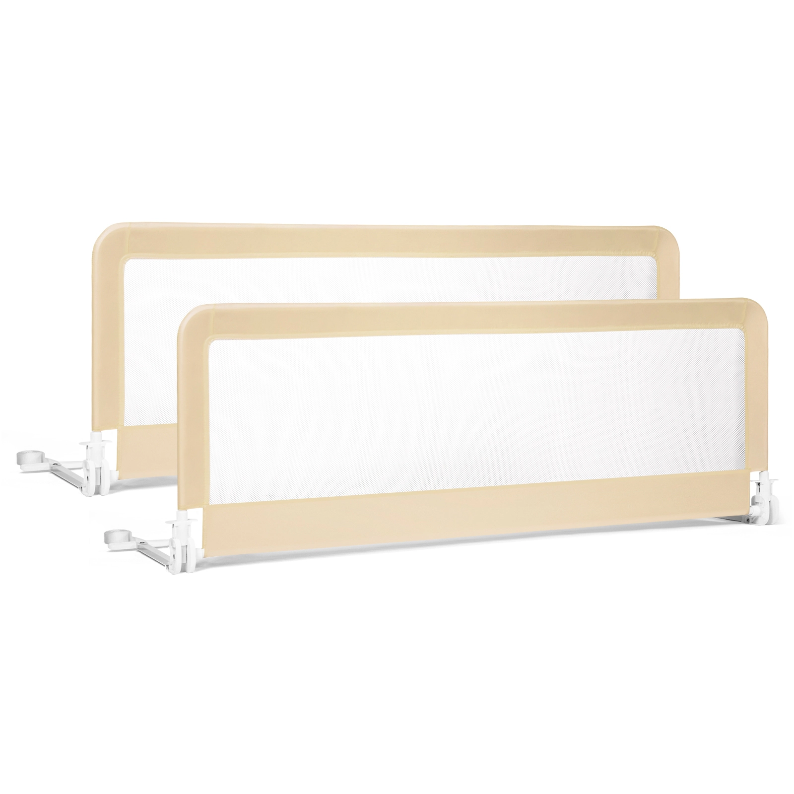 SUGIFT 59-in Folding Breathable Baby Bed Rail Guard with Safety Strap for Ages 2+ Fits 4.72-11.81-in Mattresses Beige