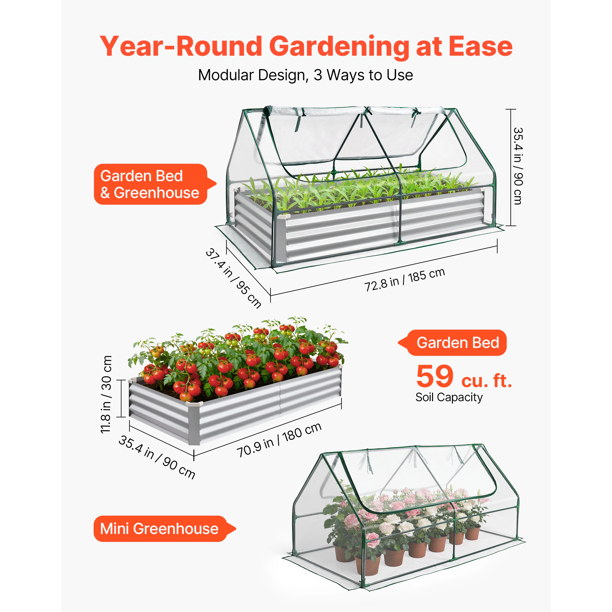 HONGGE Galvanized Raised Garden Bed Metal Planter Box Outdoor Box for Growing Flowers Vegetables