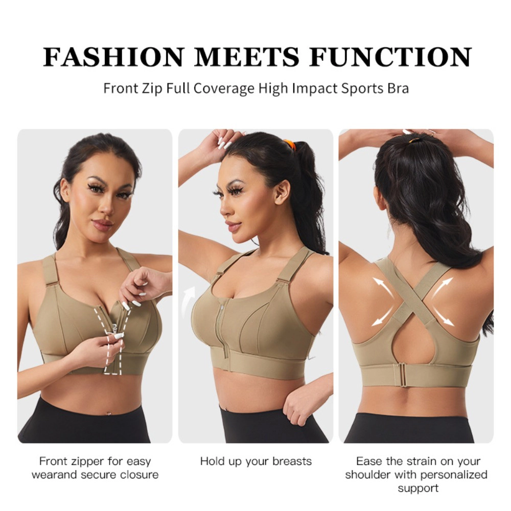 Wardrobe Whimsy Women High Support Zip Front Impact Sports Bra