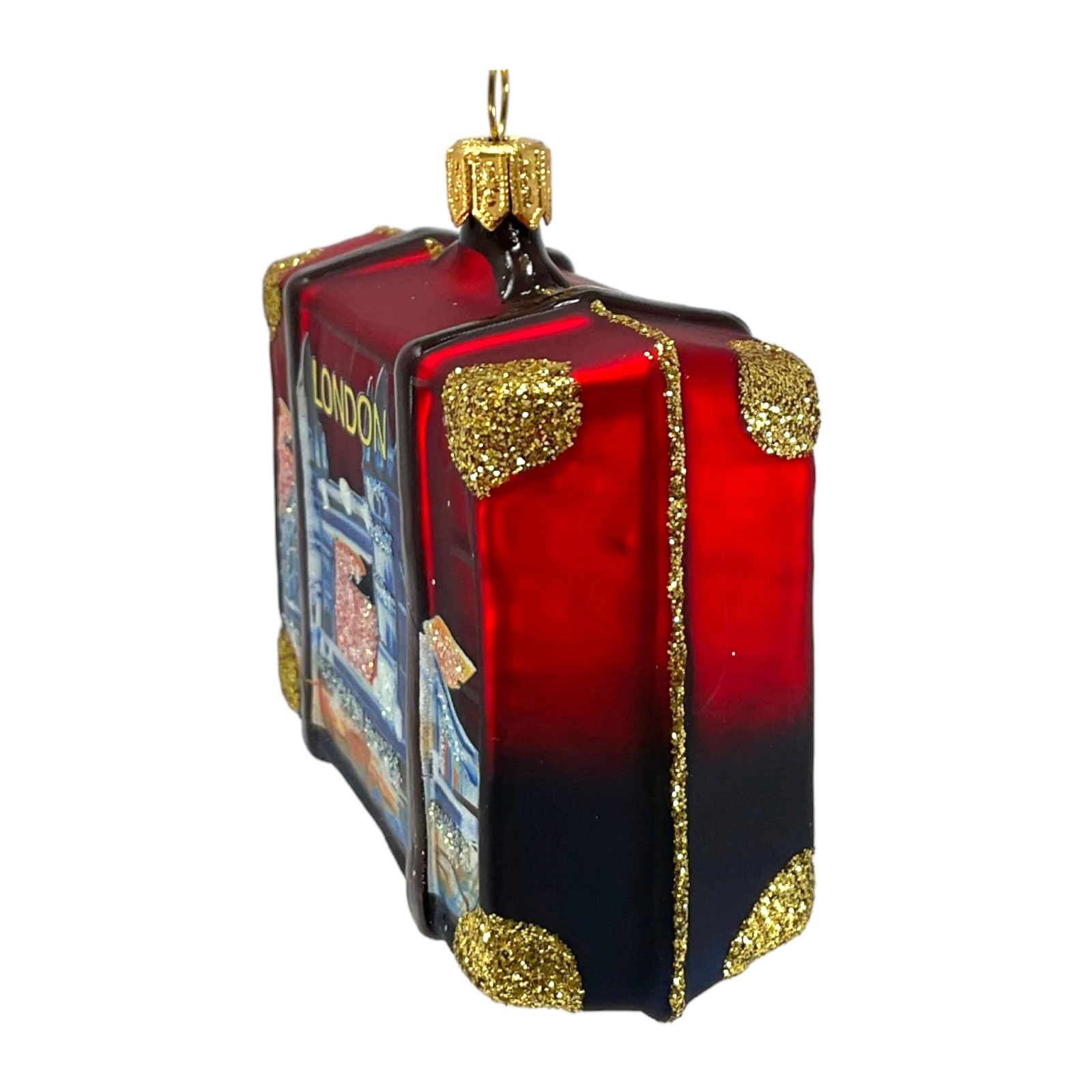 Pinnacle Peak Trading Company England Travel Suitcase Polish Glass Christmas Ornament London UK