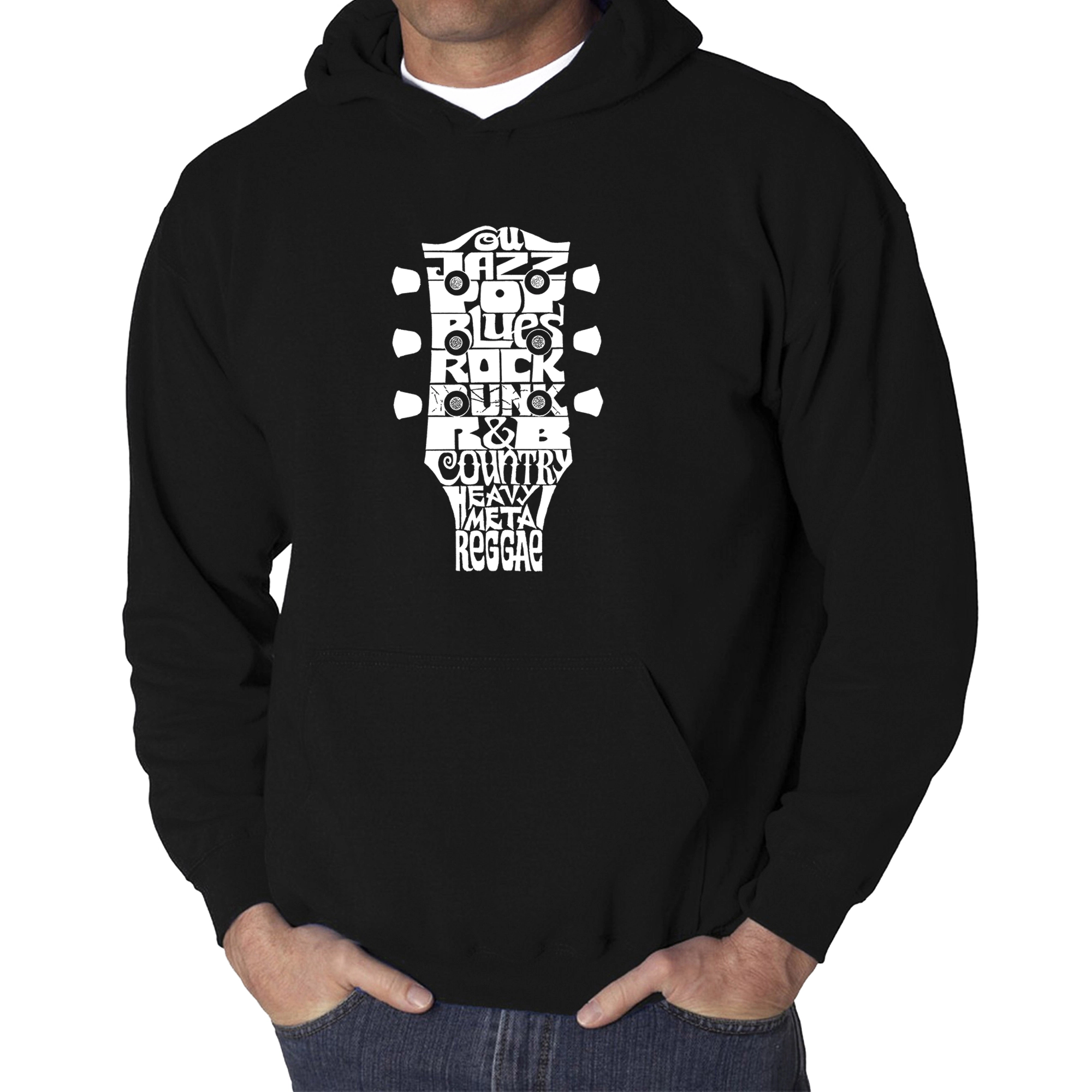 LA Pop Art Guitar Head Music Genres - Men's Word Hooded Sweatshirt