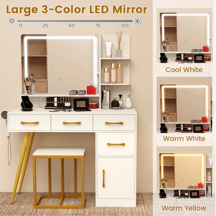 Hivvago Vanity Set With Mirror And Lights And Table With Adjustable Brightness