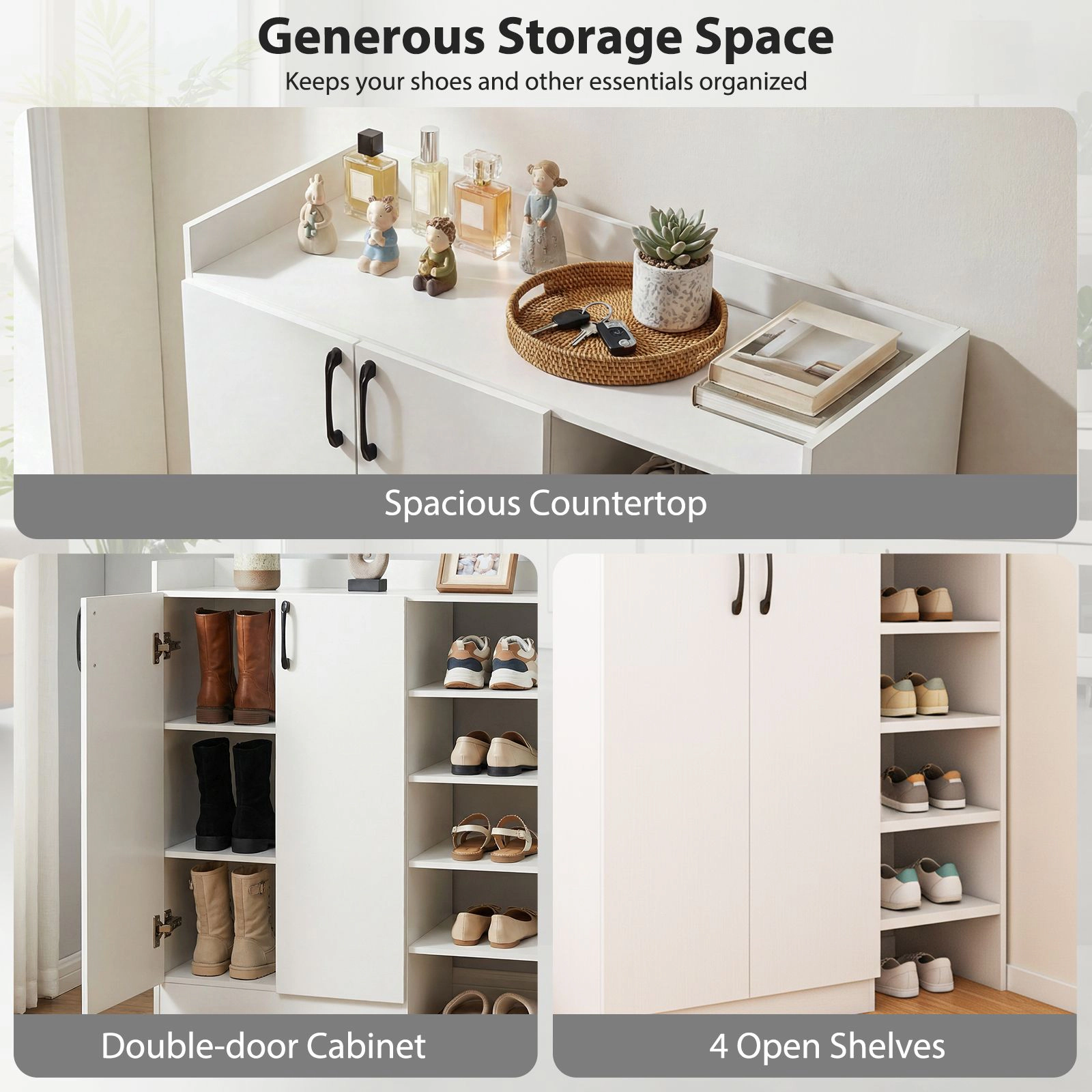 SlickBlue Modern Shoe Storage Cabinet with 4 Open Shelves