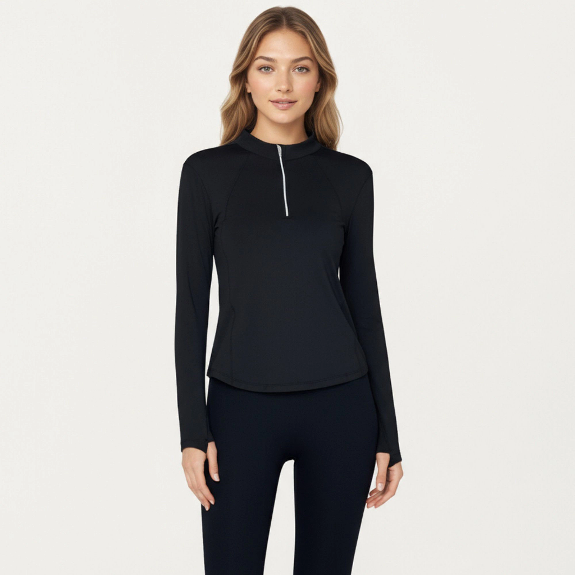 Anna-Kaci Women's Long Sleeve Active Top with High Neck Half-Zip Front Smooth Stretch Fabric and Contoured Fit