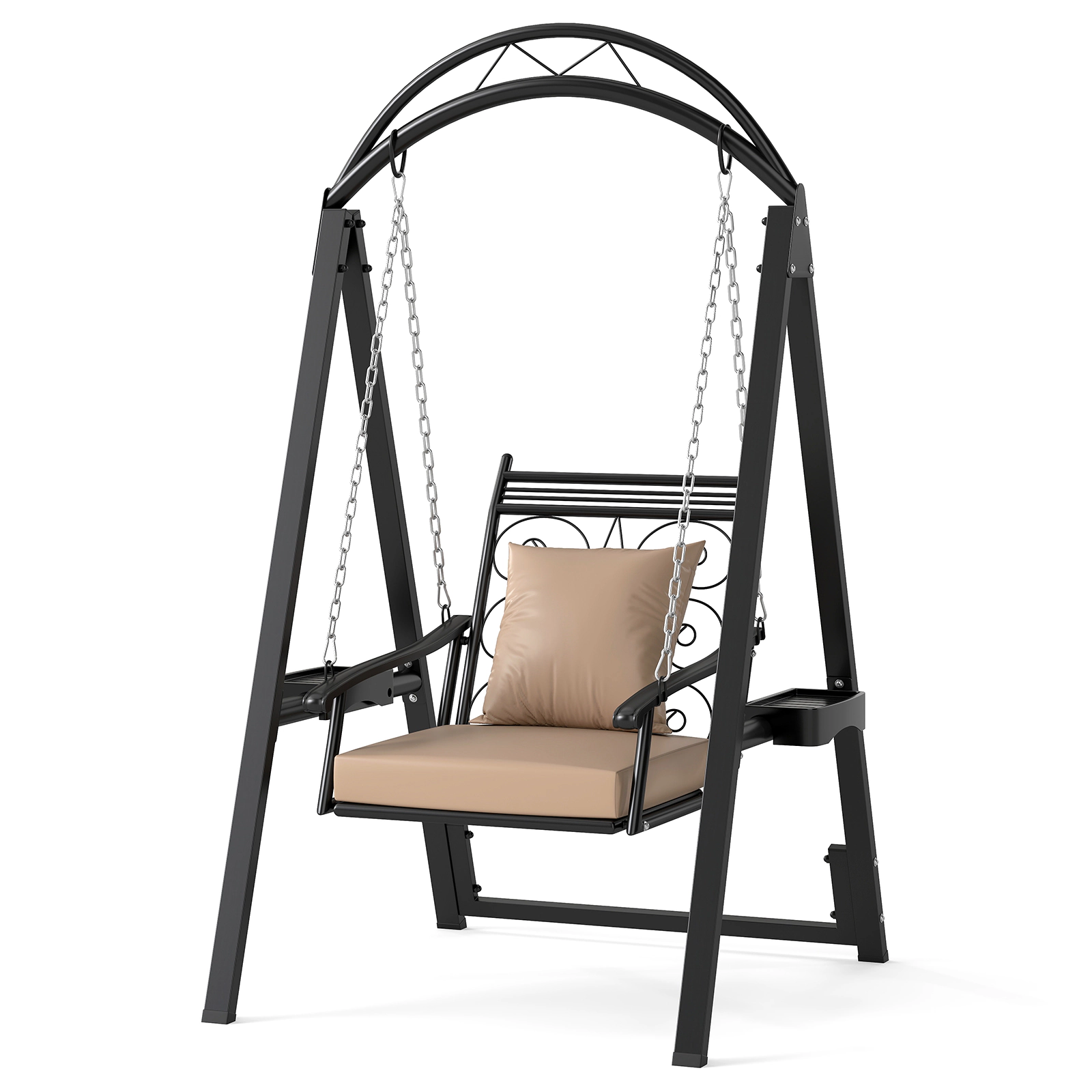 LJG Outdoor Porch Swing with Removable Cushions and Side Tables for Garden Balcony