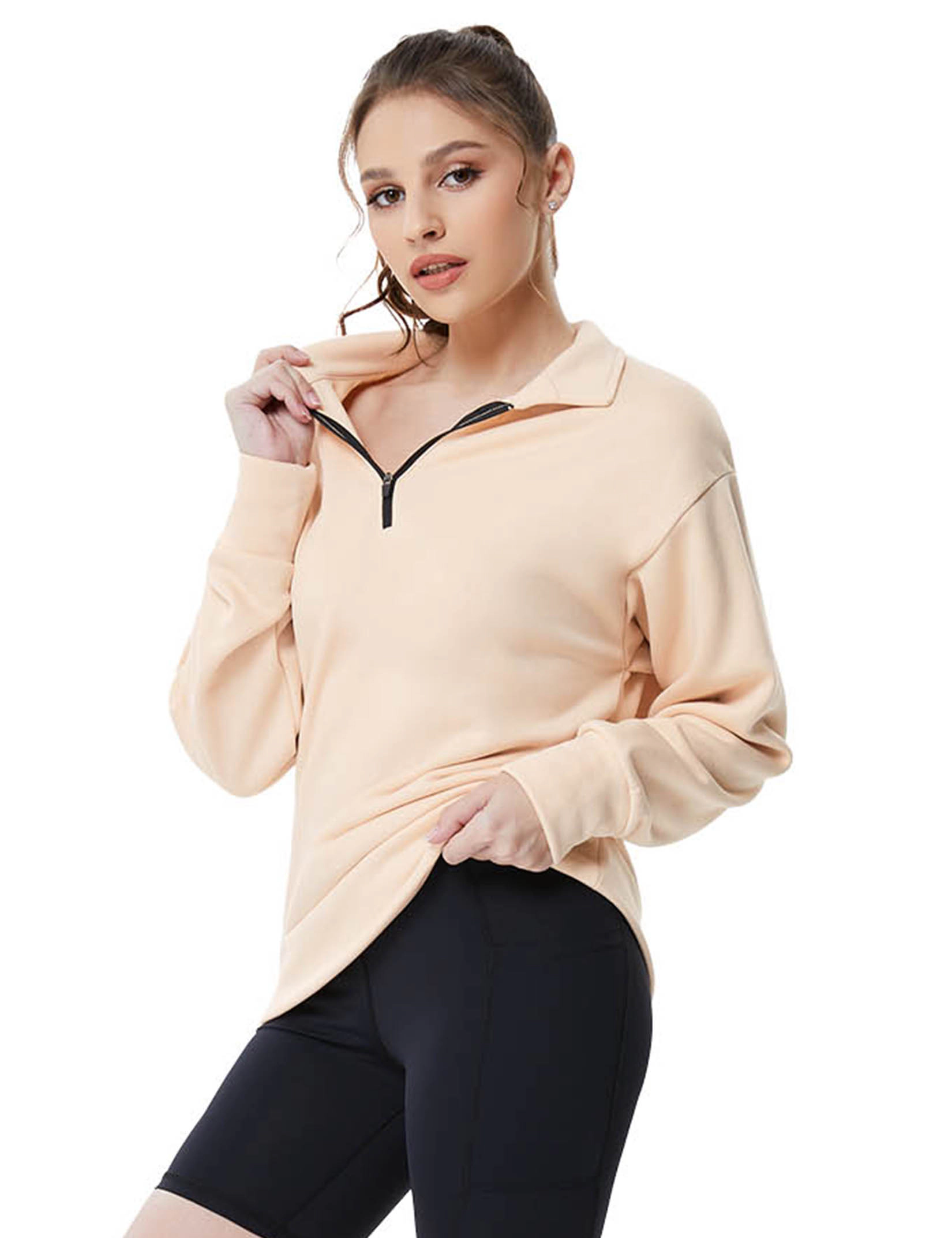 KOJOOIN Women's Quarter Zip Lightweight Pullover Sweatshirt Long Sleeve Oversized Casual