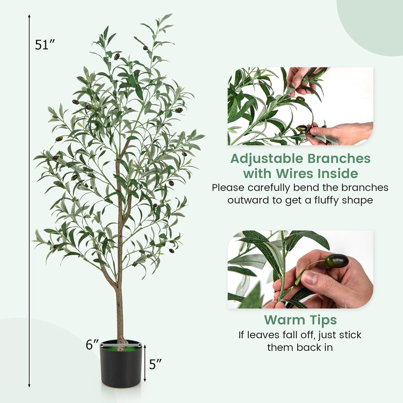 Slickblue 2 Picese 4.5 Ft Artificial Olive Trees with Olive Fruits in Pots for Living Room and Office