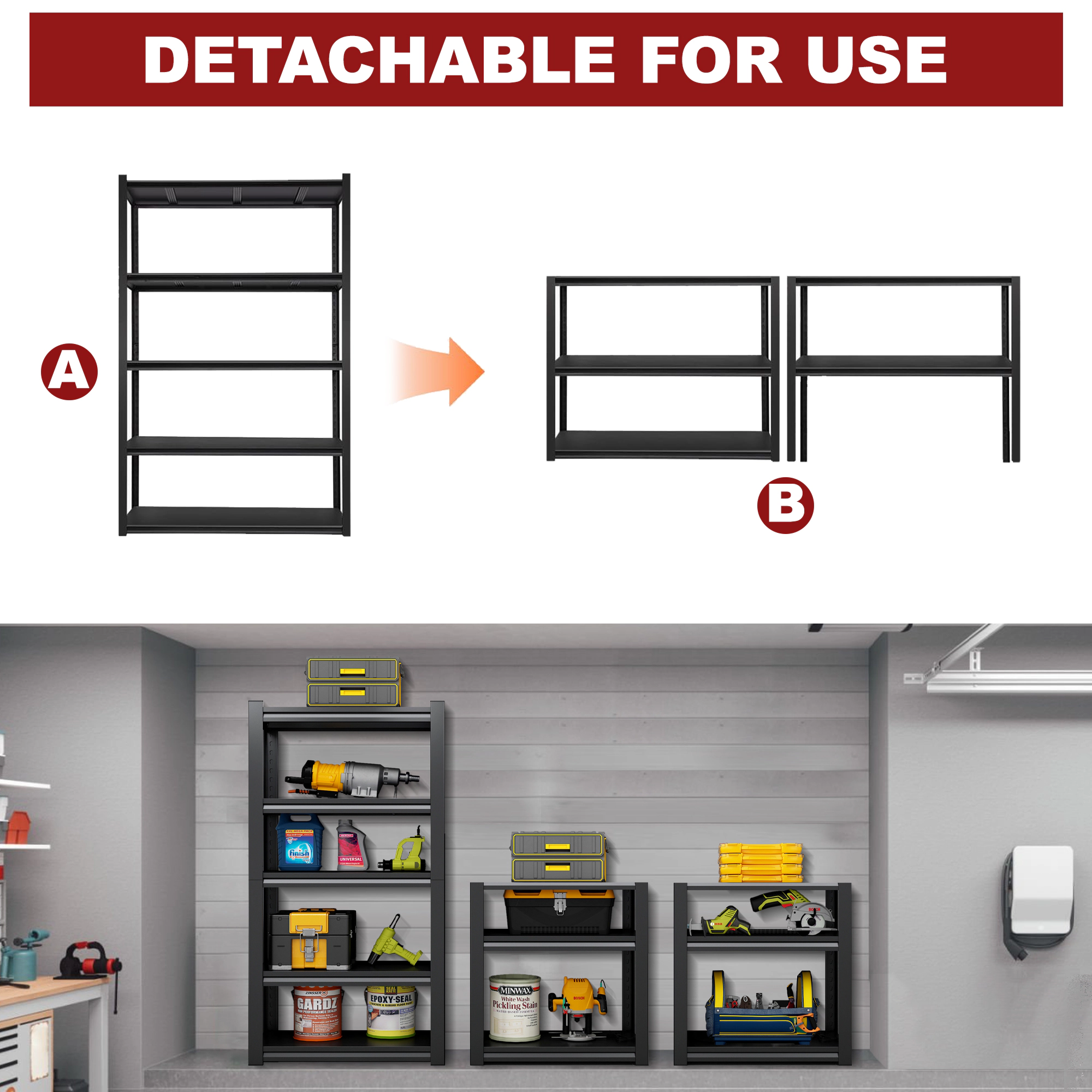 Flynama 5 Tier Heavy Duty Black Metal Utility Shelving Unit Solid Ventilated Shelves 35.4 in W x 15.7 in D x 72 in H