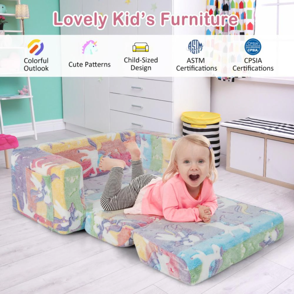 Hivvago 2-In-1 Flip Out Kids Sofa Chair With Detachable Flannel Fabric Cover And Glowing Patterns-Color