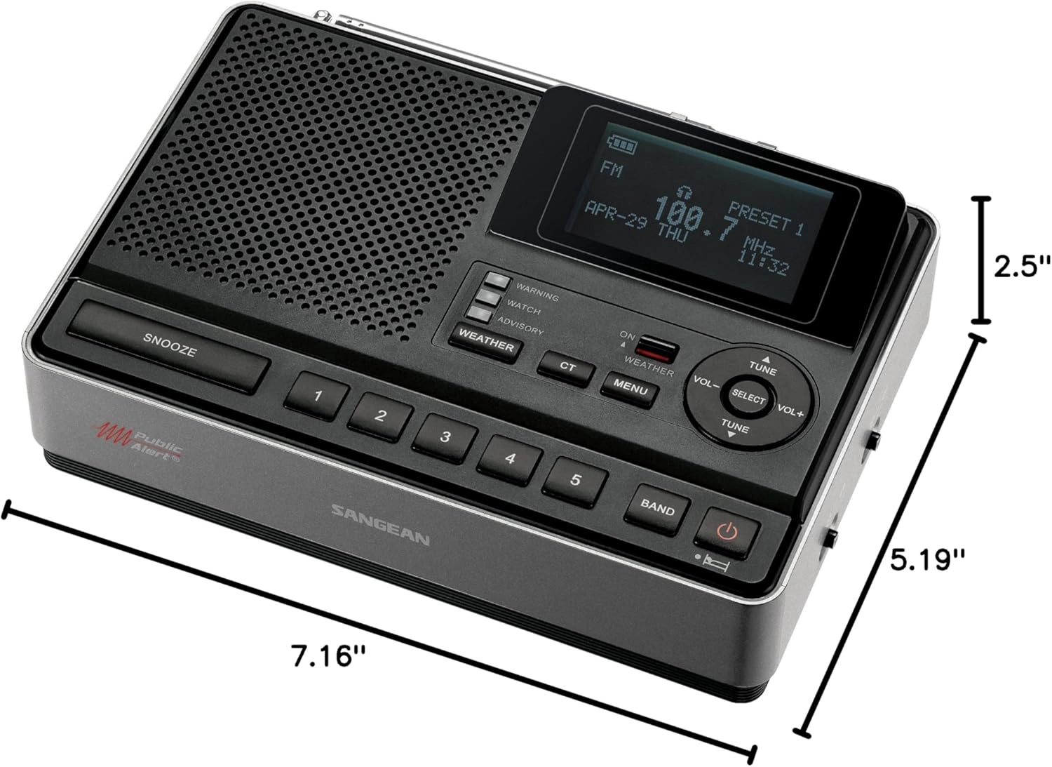 SANGEAN CL-100 Tabletop NOAA Weather Alert Radio - S.A.M.E. & Public Alert Certified, AM/FM-RBDS, EEPROM Presets
