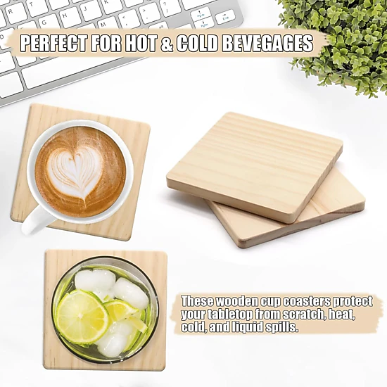 Stock Preferred Unfinished Wood Coasters with Non Slip Pads for Crafts 4 Inch