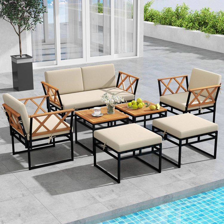 Hivvago 7 Piece Outdoor Conversation Set With Cushions And Bungee Rope Seat