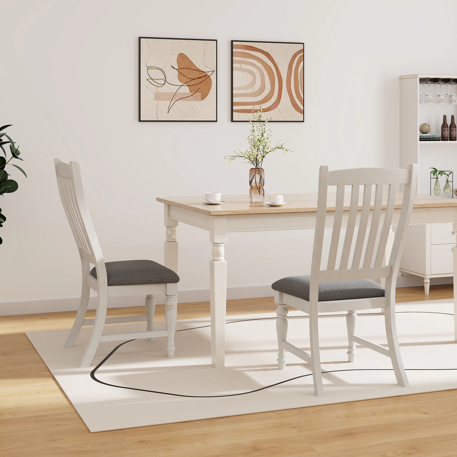 Dining Chairs Set of 2, Tall-Back Kitchen Side Chairs, Solid Wood Legs, White