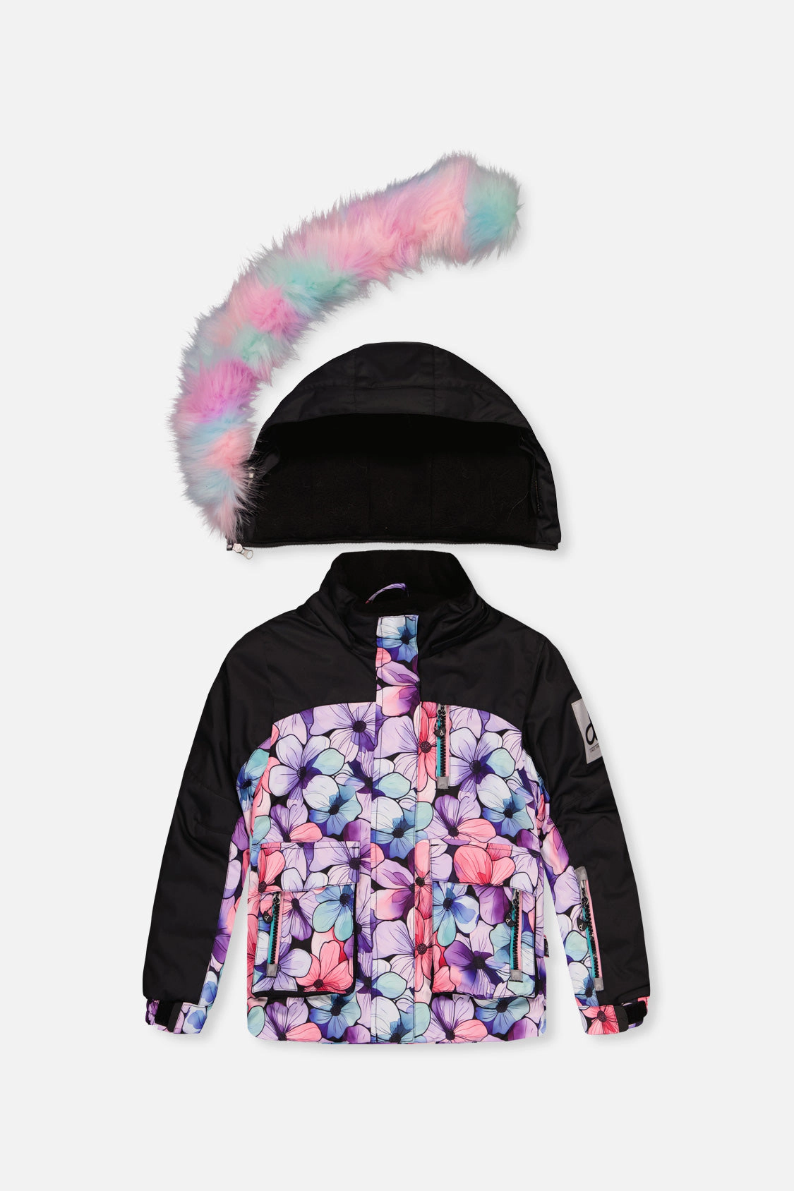 Deux par Girls Floral Print Two Piece Play Snowsuit with Hooded Jacket and Gradient Snow Pants