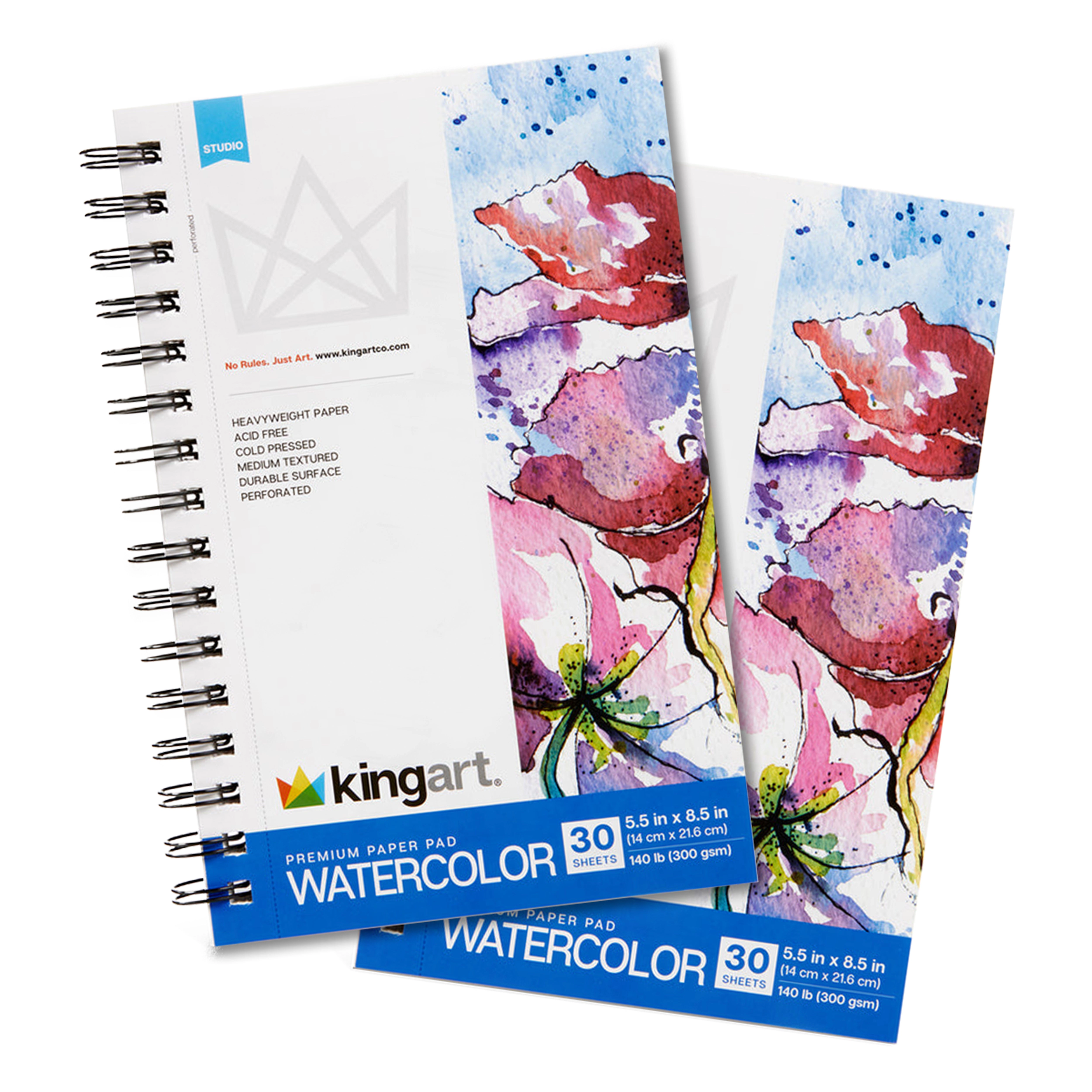 KINGART Watercolor Paper Pad 5.5" x 8.5" - 2 Pack - 30 Sheets Each