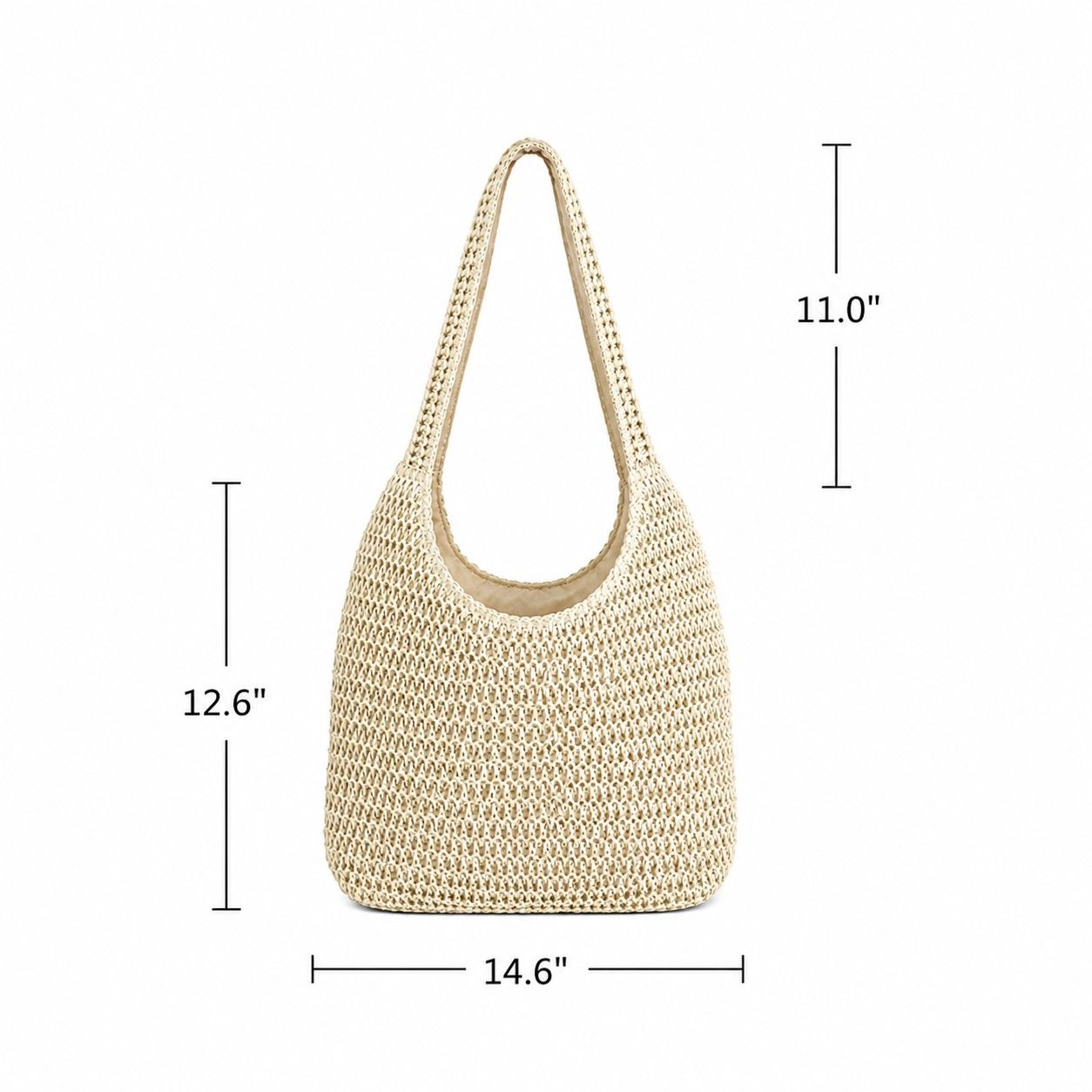 Alilang Women's Woven Straw Tote Bag Zip Top Lightweight Summer Shoulder Carryall with Interior Pocket, Beige