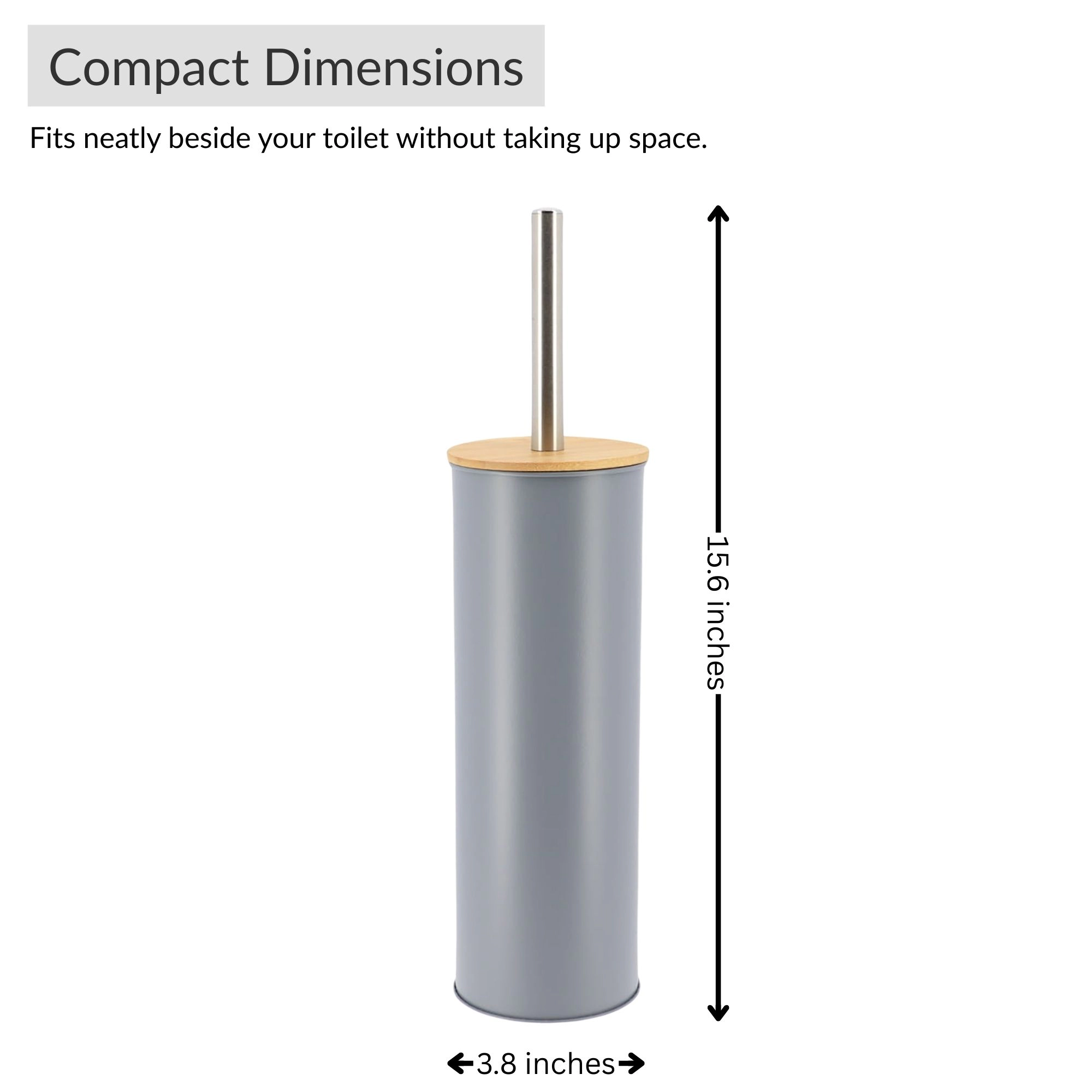 Evideco Toilet Brush with Bamboo Lid, Slim Powder-Coated Steel