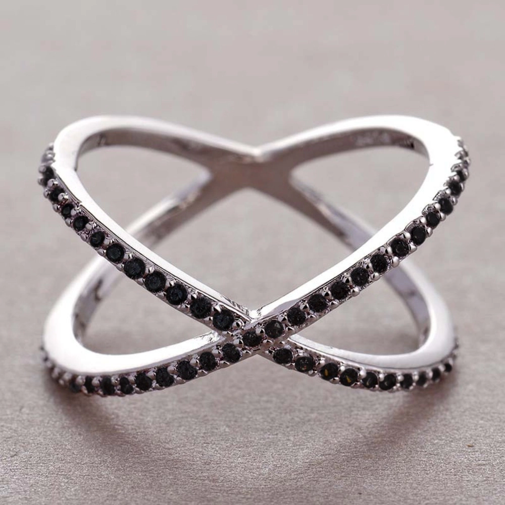 Wardrobe Whimsy Criss‑Cross X Shape Cubic Zirconia Band Ring Multi‑Color Fashion Jewelry for Women