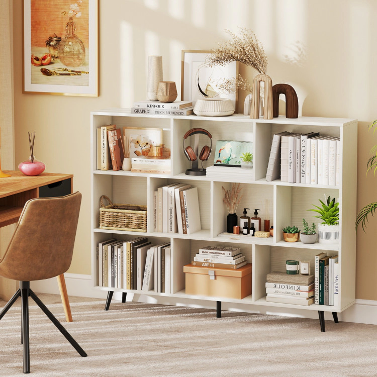 Hivvago Cube Bookcase with 5 Tapered Metal Legs-Off White