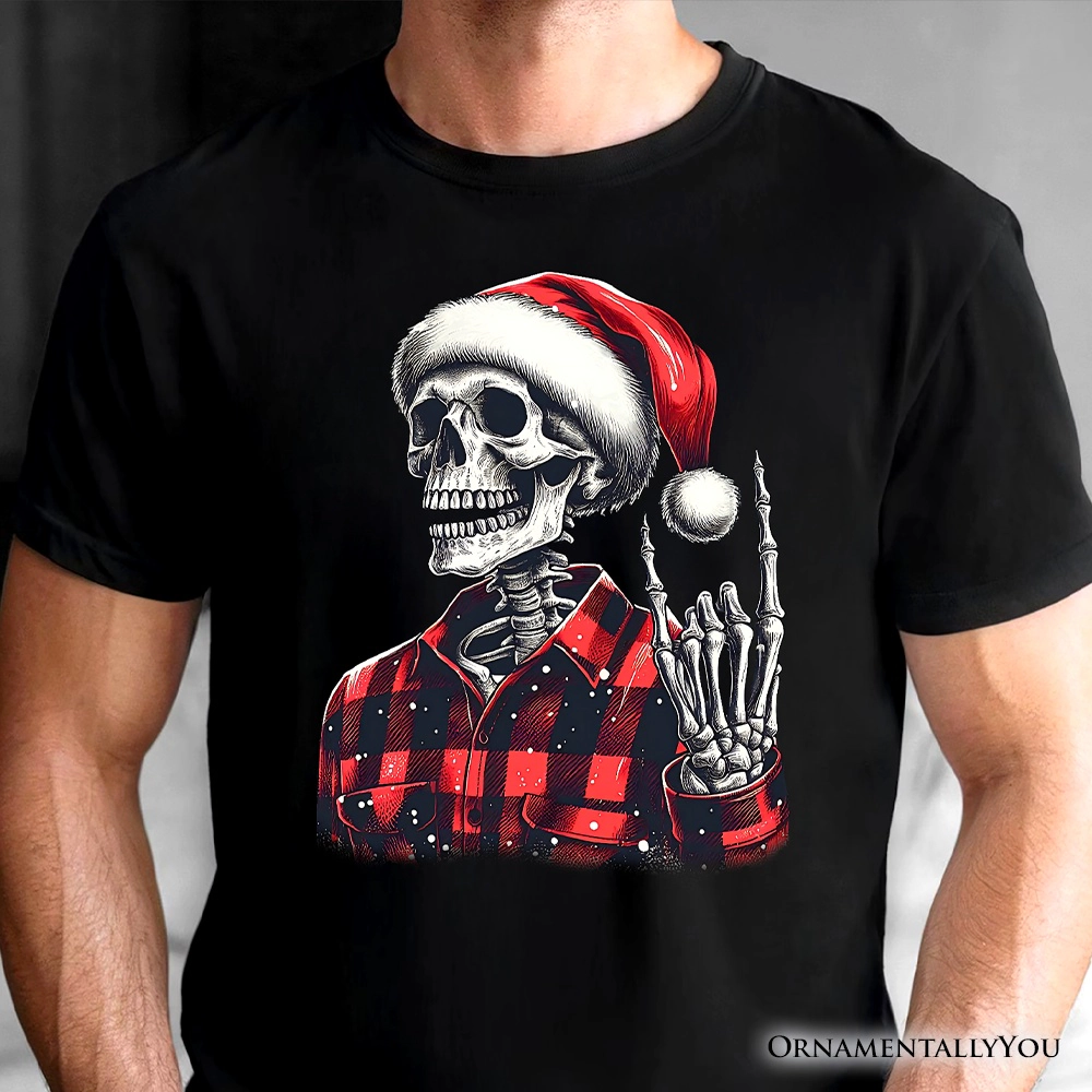 OrnamentallyYou Mens Buffalo Plaid Christmas Skeleton T-Shirt