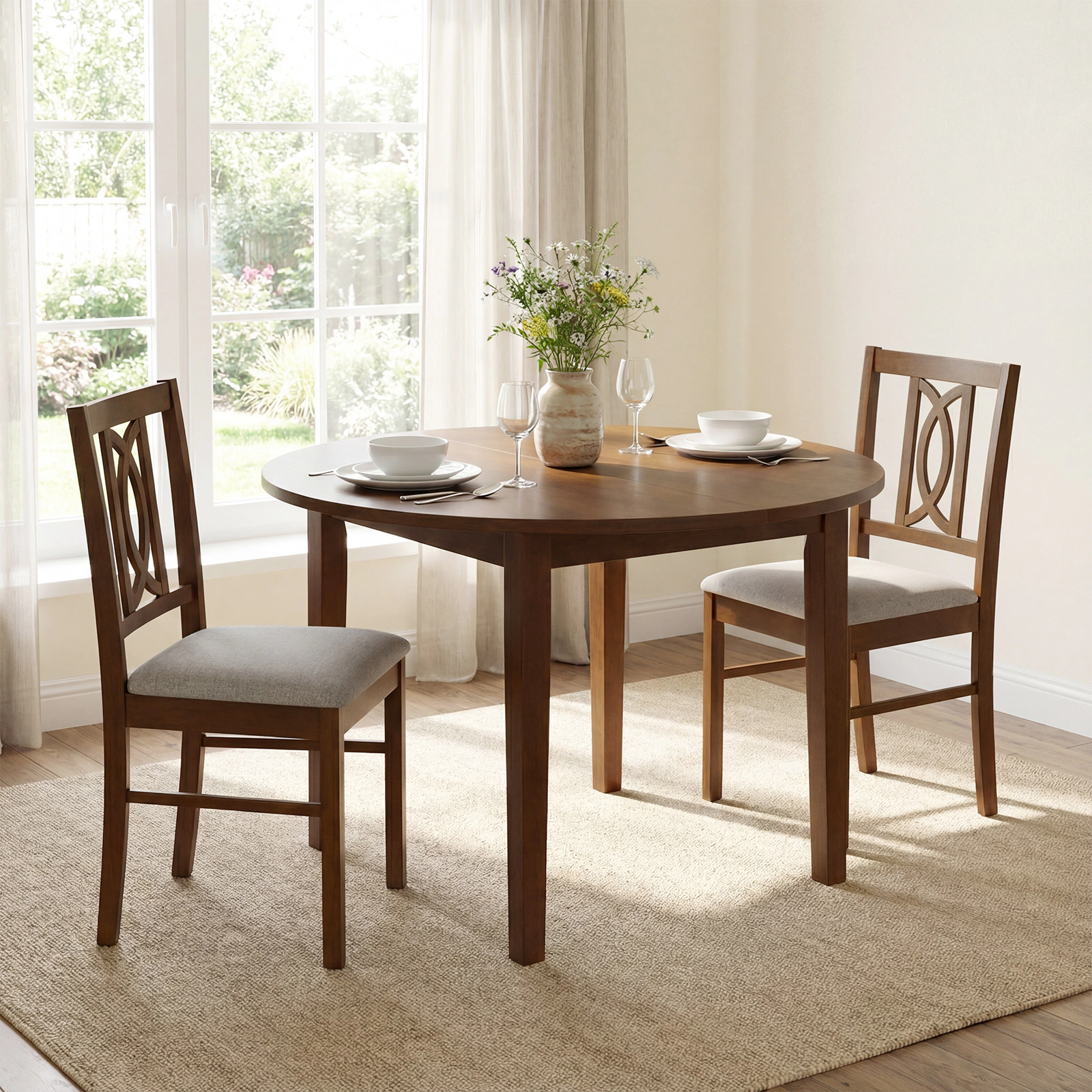 LJG Dining Chairs Set of 2 Rubber Wood Dining Room Chairs with Hollowed Backrest