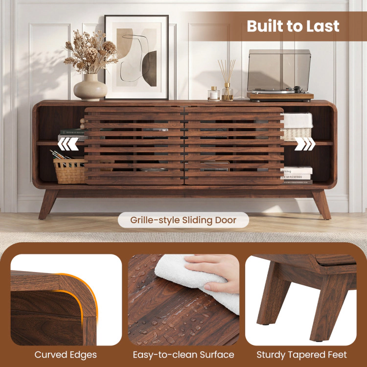 Hivvago Mid Century Modern Entertainment Center With Grille-Style Sliding Doors For Living Room
