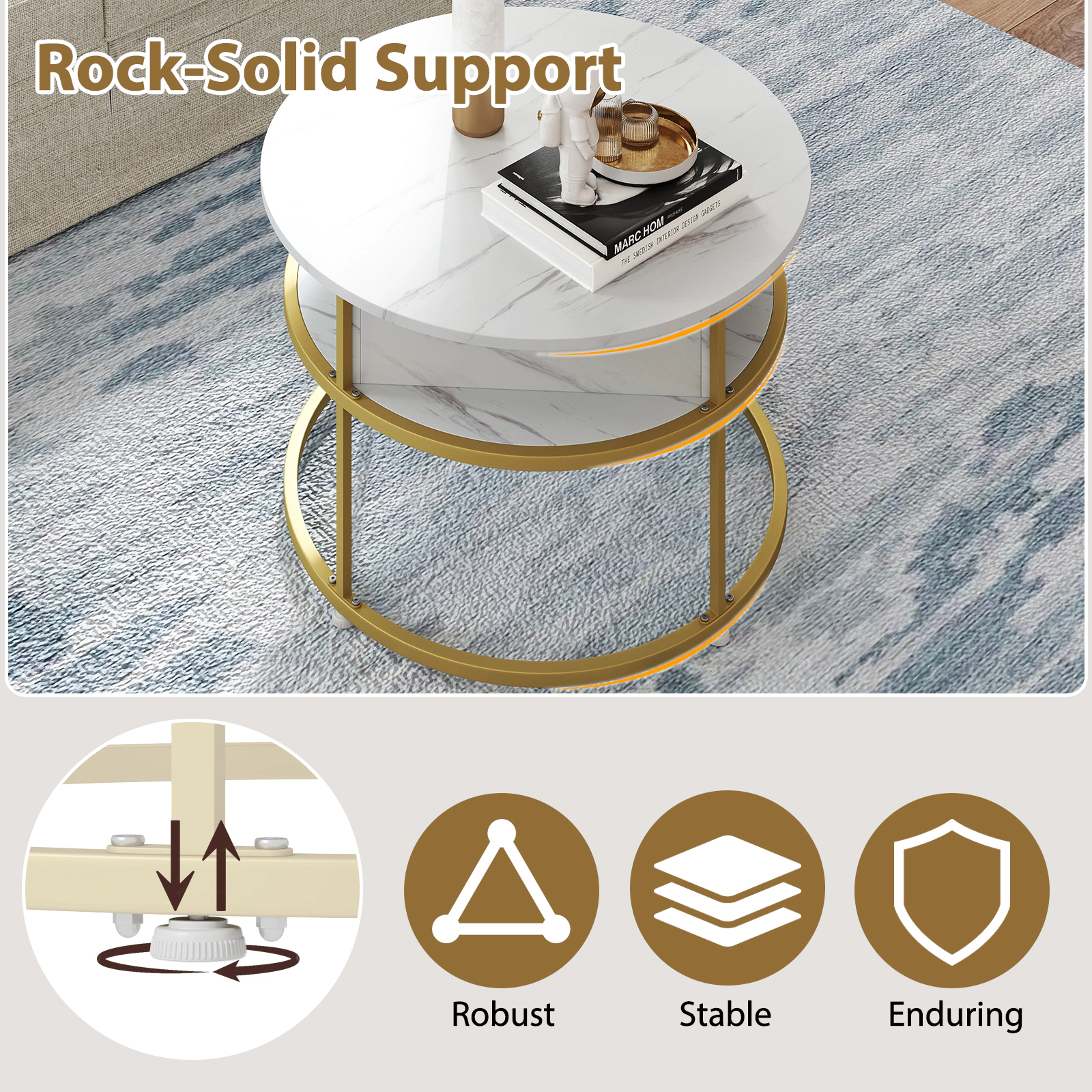 Glintex 31.5-Inch Round Lift-Top Coffee Table with 4 Side Shelves