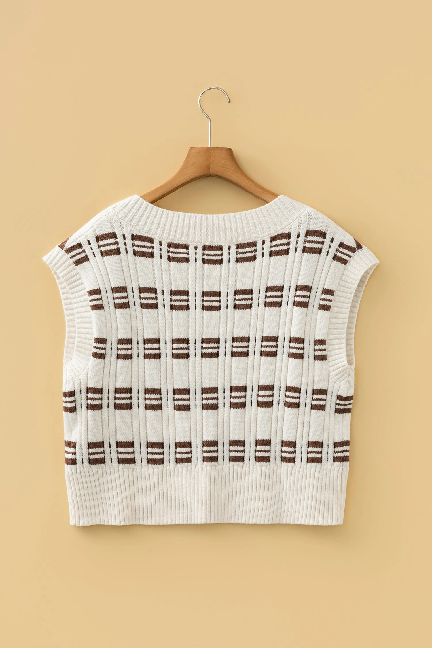 Threaded Pear Womens Florence Cropped Knit Vest - V-Neck, Short Sleeve, White