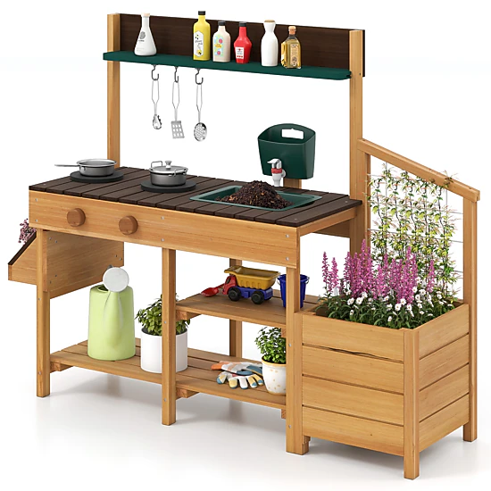 LJG Play Kitchen for Kids Wooden Toy Kitchen Playset Pretend Mud Kitchen