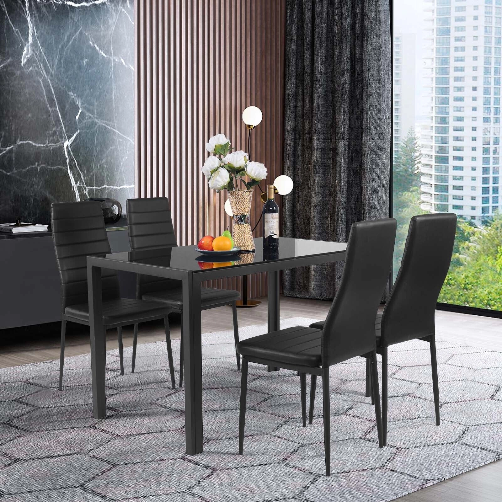 LJG 4 Pieces Modern Leather Dining Chairs Set with Metal Frame