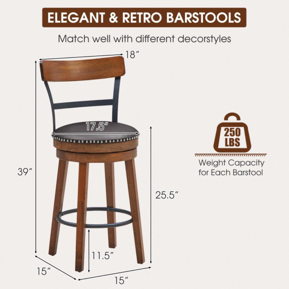 Hivvago Set of 2 Adjustable Swivel Counter Stools for Kitchen or Bar Use