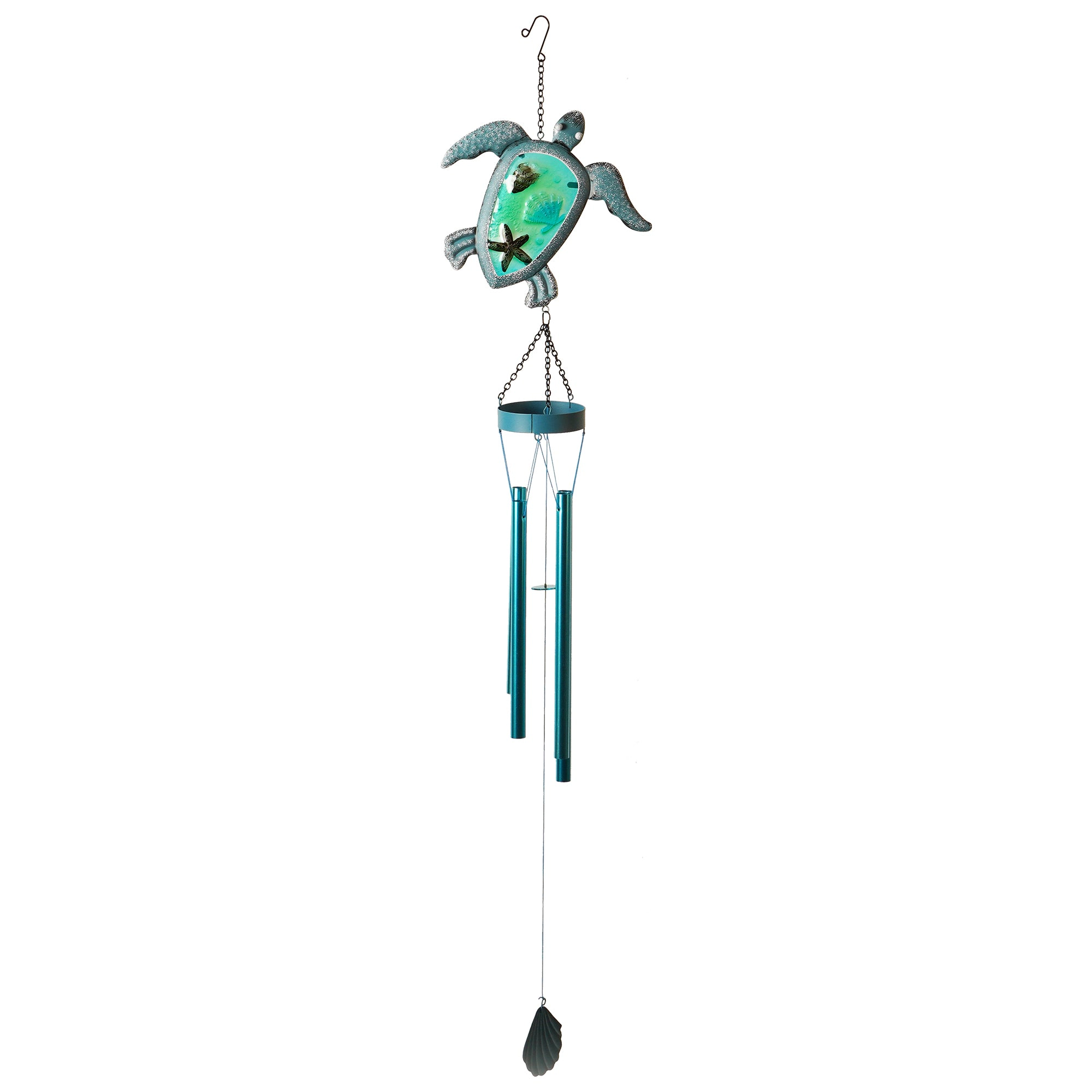 G128 Sea Turtle Wind Chime for Outdoors - Coastal Copper-Green Metal Windchime for Garden Patio Porch Gifts