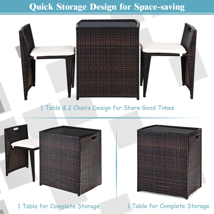 Hivvago 3 Pieces Cushioned Outdoor Wicker Patio Set With No Assembly Needed