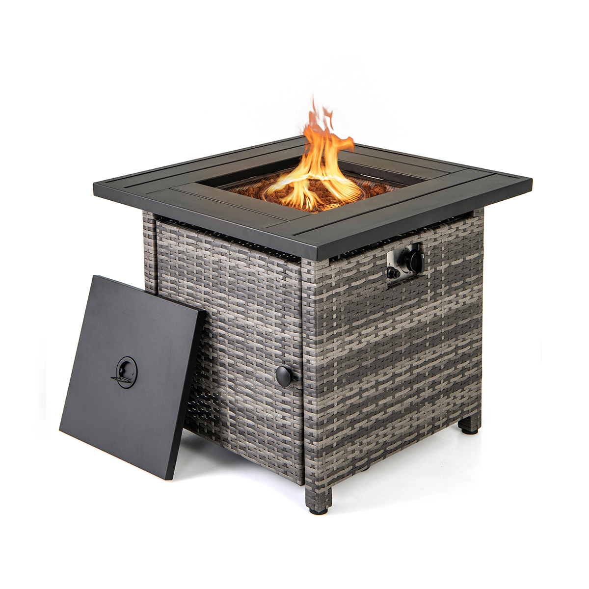 SUGIFT 29-in Compact 50000-BTU Propane Gas Fire Pit Table with Gray PE Rattan Weave and PVC Cover