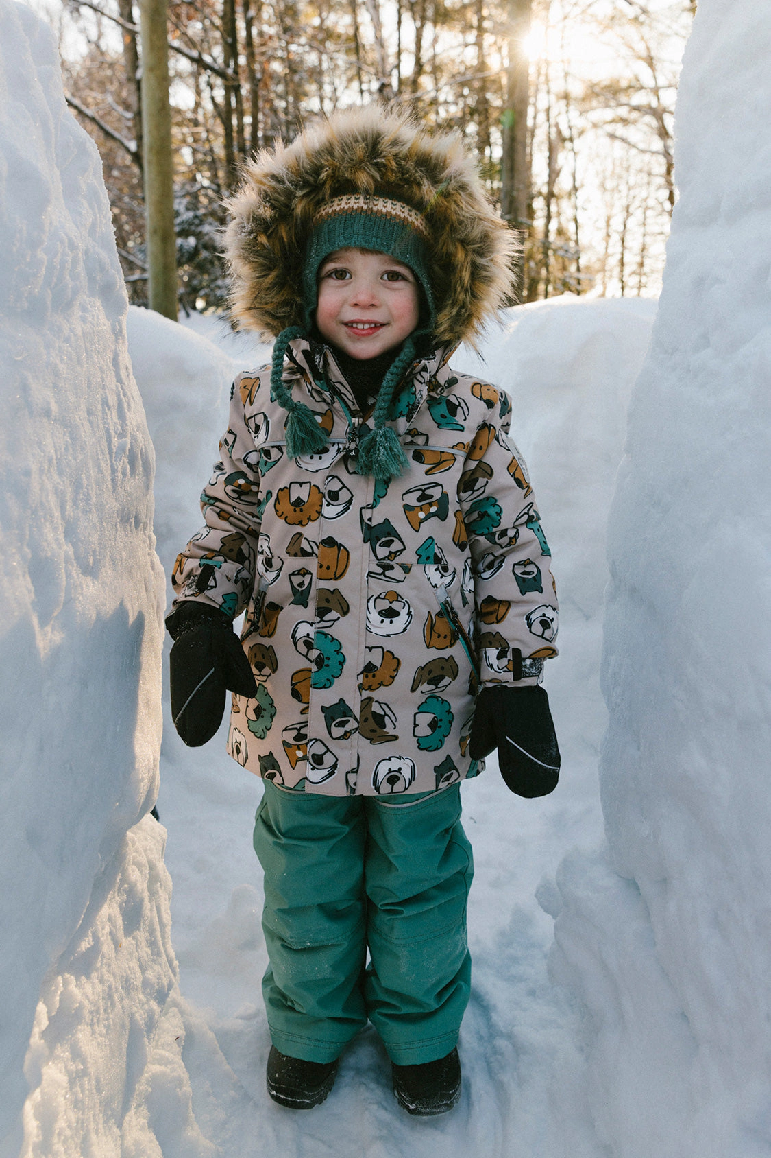 Deux par Boys Dog Print Two Piece Discover Snowsuit with Hooded Jacket and Snow Pants