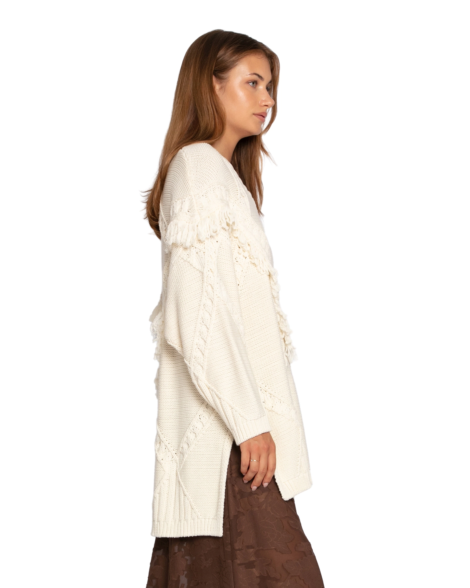 Belle & Bloom Tassel Line Fringe Oversized Sweater